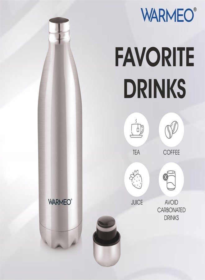 WARMEO زجاجة مياه WARMEO Oscar 1000 مصنوعة من الفولاذ المقاوم للصدأ 304 عالي الجودة، سعة 1 لتر، تحافظ على الماء ساخنًا وباردًا لمدة 24 ساعة، غطاء مانع للتسرب، معتمدة من ISI، معزولة بتفريغ الهواء، مناسبة للمكاتب والصالات الرياضية والمدارس، لون فضي - Image 5